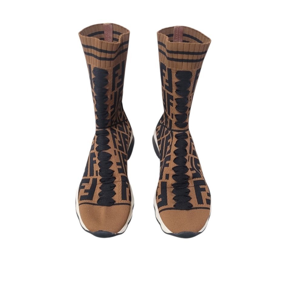 Fendi Brown & Black FF Logo Sock Sneakers Size 8.5